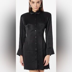 NWT misguided deep cuff Black Button-Up satin shirt Dress size 12